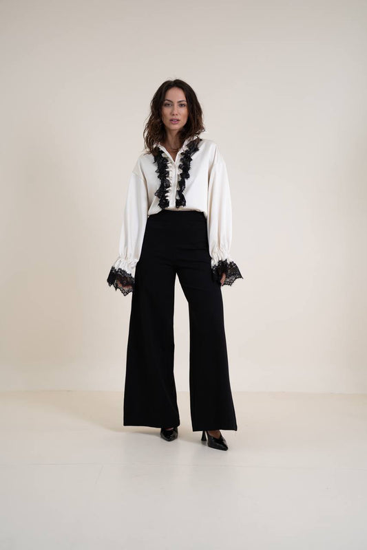 Voluminous Silk Blouse with Lace
