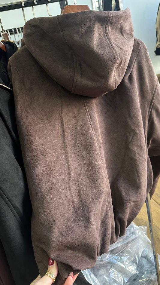 Padded Bomber Jacket in Soft Eco Suede