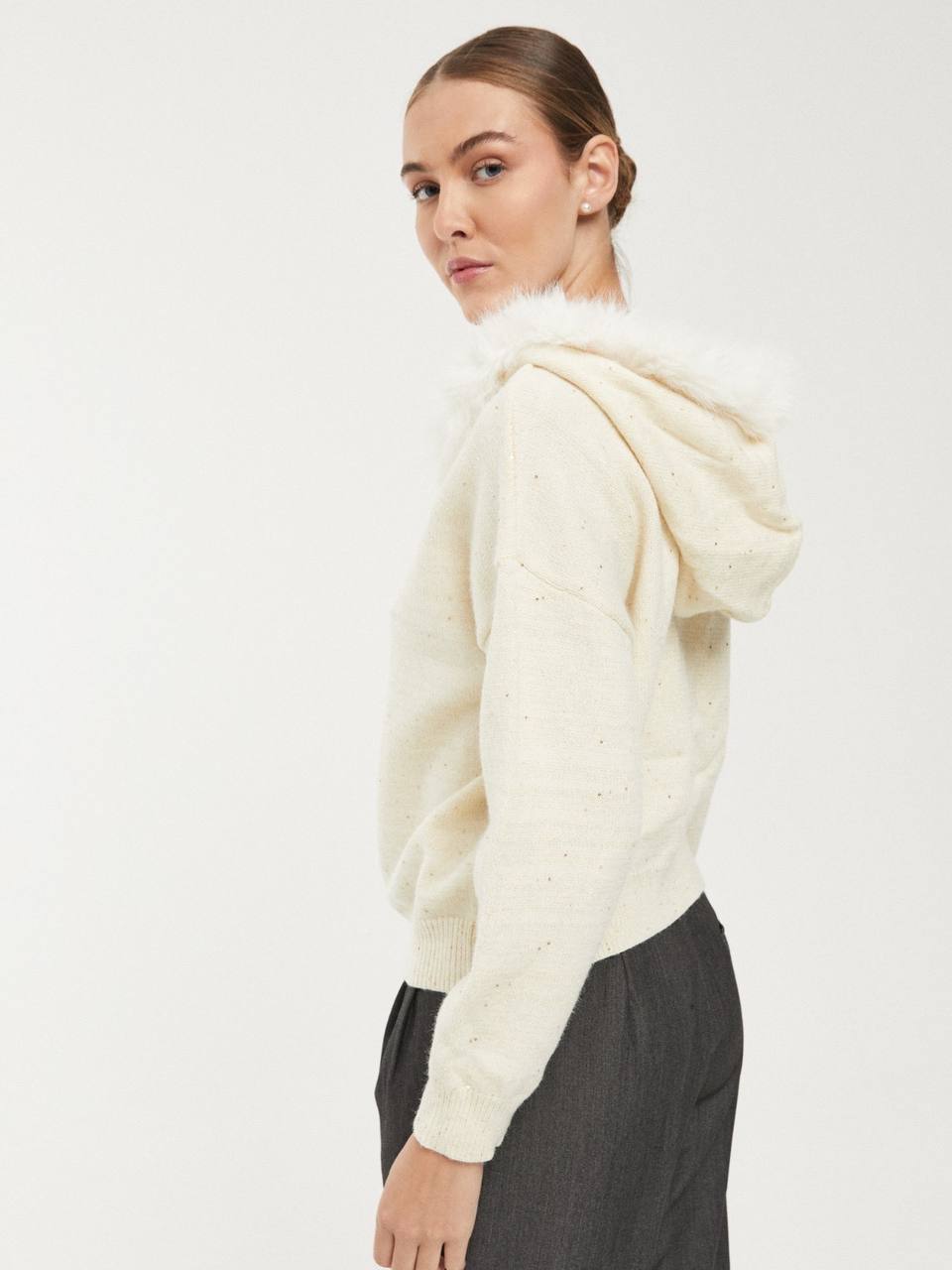 Knit Jumper with Hood and Fur