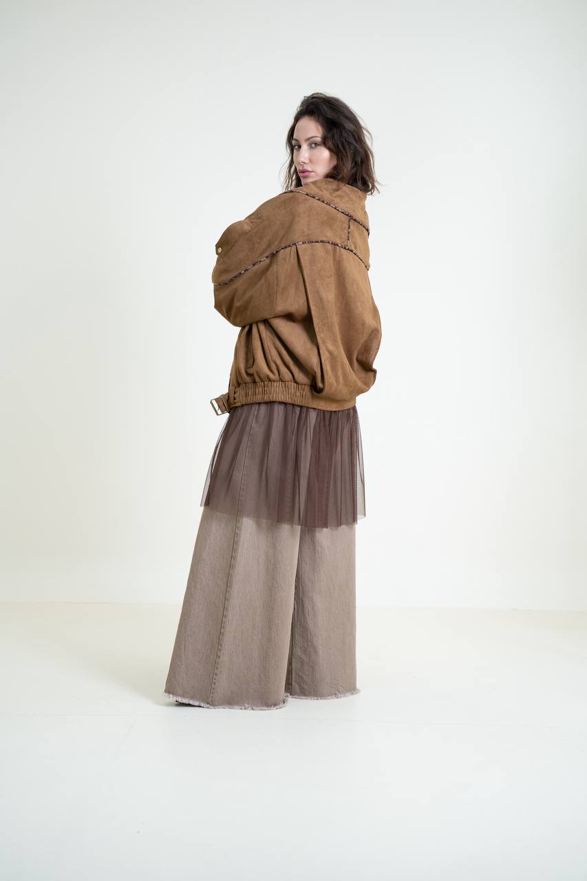 Voluminous Eco-Suede Biker Jacket