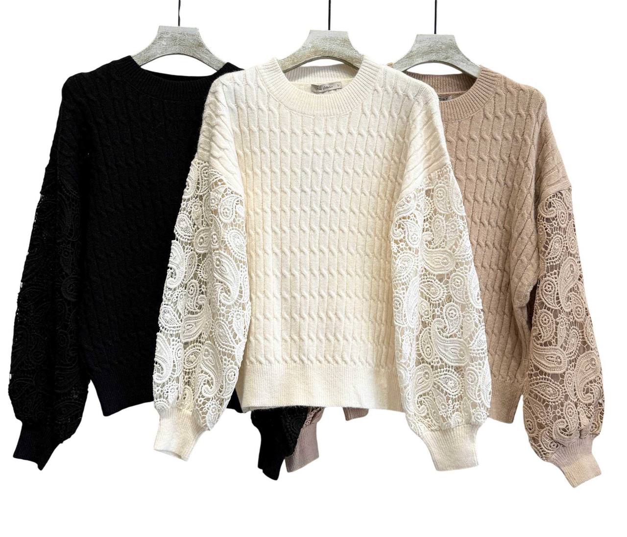 Classic Braid Texture Jumper with Embroidery on Sleeves