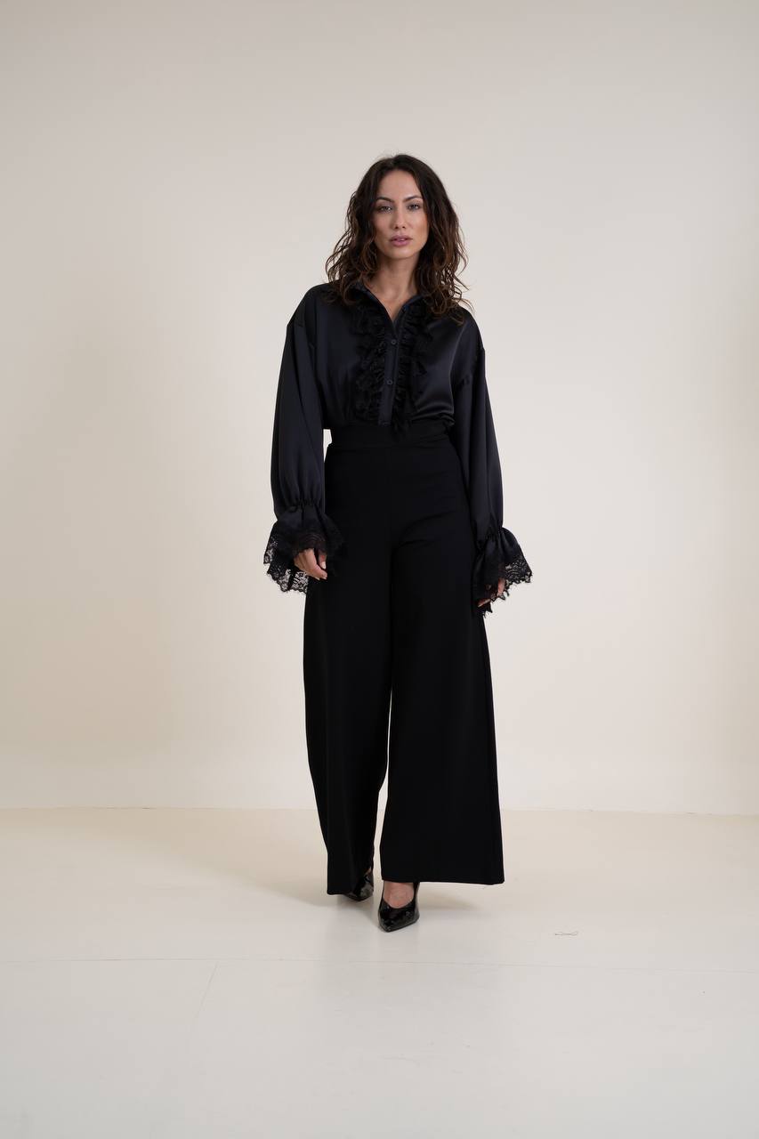 Voluminous Silk Blouse with Lace