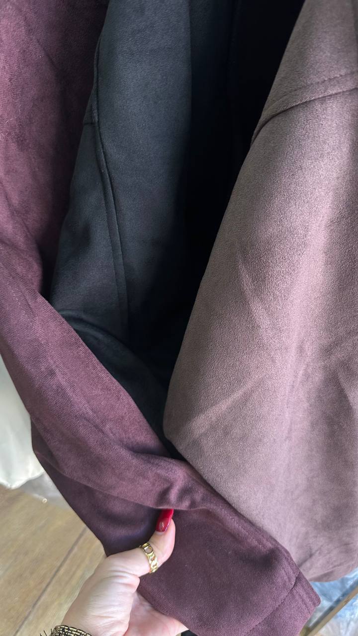 Padded Bomber Jacket in Soft Eco Suede