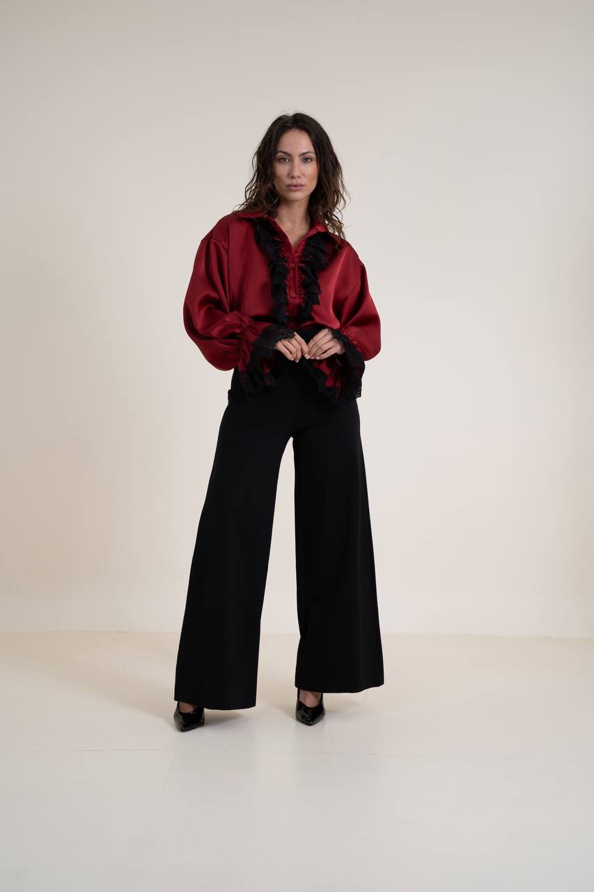 Voluminous Silk Blouse with Lace
