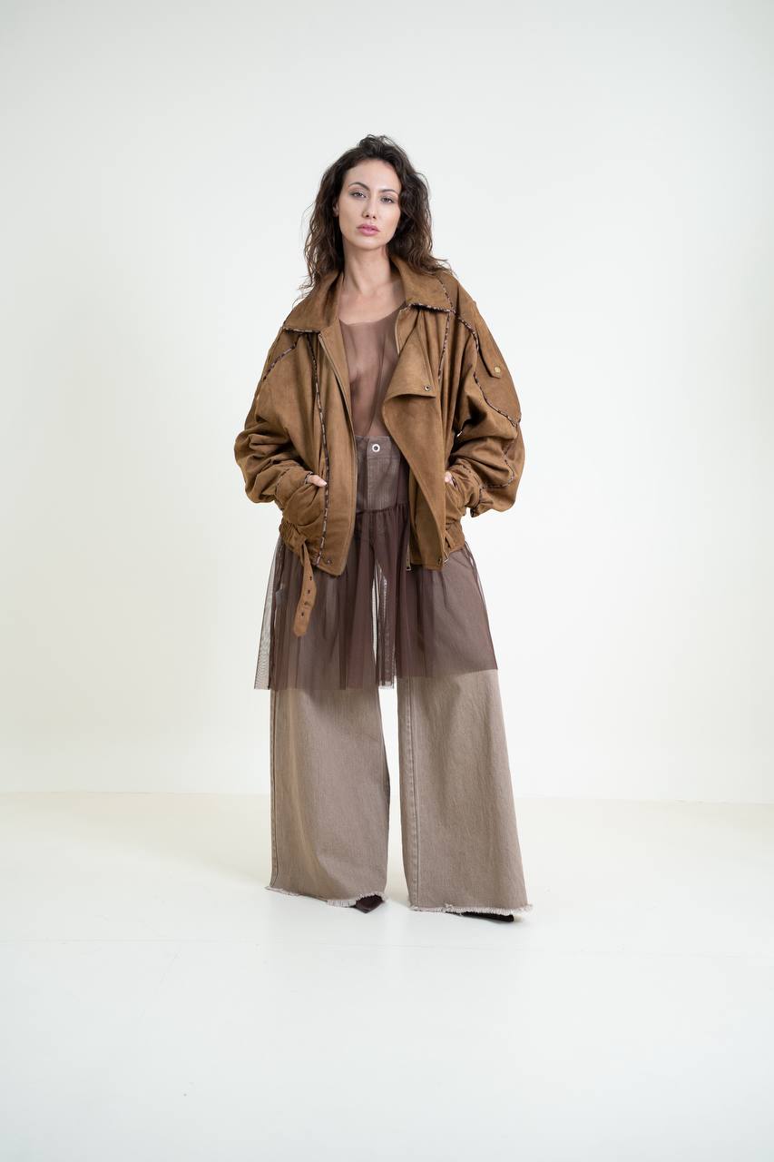 Voluminous Eco-Suede Biker Jacket