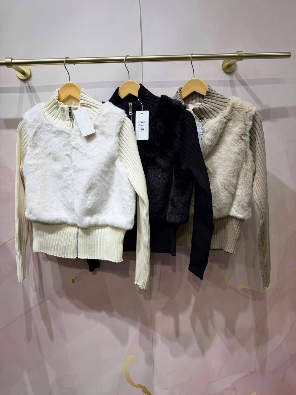 Eco-Fur Bomber Jacket with Knit Sleeves