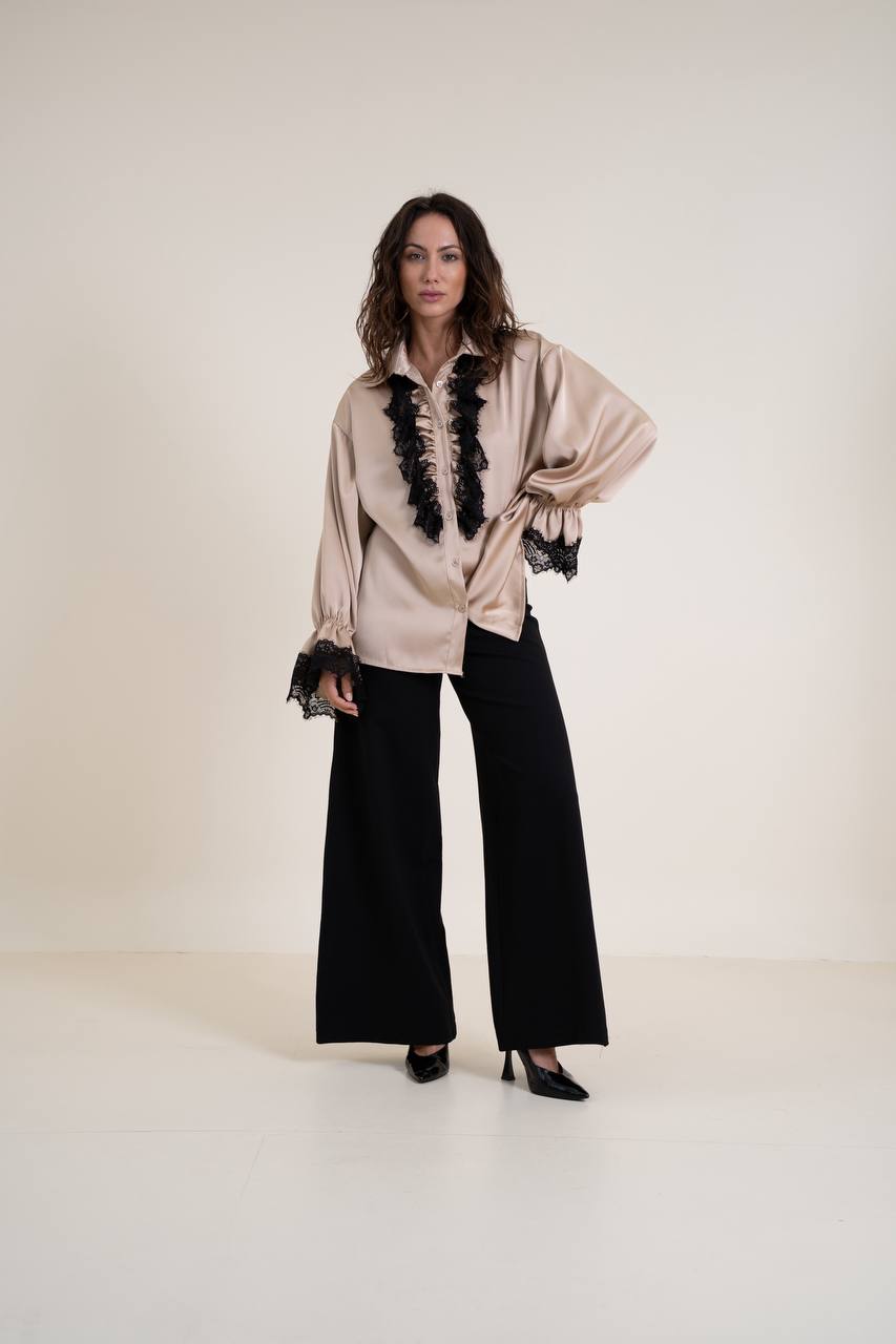 Voluminous Silk Blouse with Lace