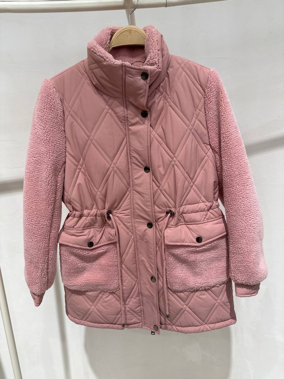 Teddy Quilted Jacket with Combined Sleeves